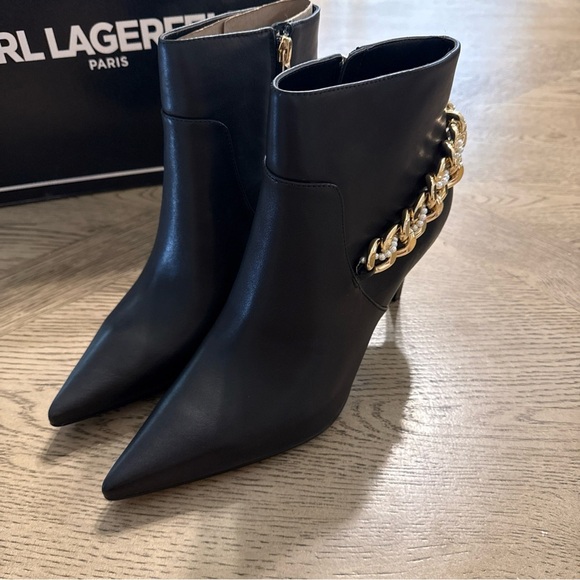 NEW KARL LAGERFELD PARIS Women's Samra Embellished Pointed-Toe Booties 9 - Picture 2 of 7
